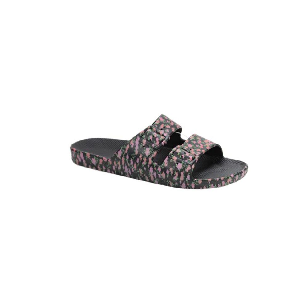 Freedom Moses Womens Floral Print Buckled Slide On Sandals Black Size 11/12